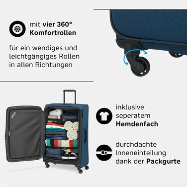 Paklite Валіза ручної поклажі на 4 колесах, 55 см, 41 л, з TSA замком та функцією накладки, блакитна