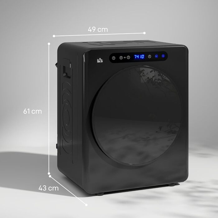 HOMCOM Міні сушарка для білизни 3 кг з дезінфекцією, 6 програм, 1000W, сенсорний дисплей, чорна
