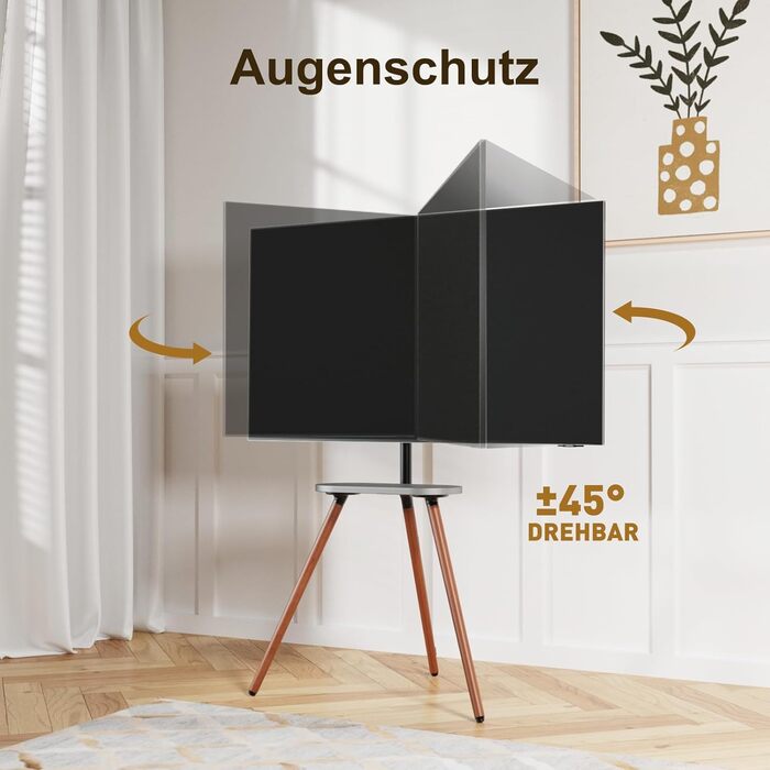 ECOTINY Adjustable TV Stand for 40-65 Inch LCD LED OLED TVs - Swivel & Height Adjustable, Portable Wood TV Stand with Wood Tray, VESA 400x400, Black Walnut & White Finish
