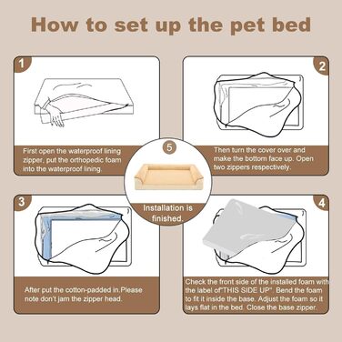 JOYELF Orthopedic Dog Bed for Large Dogs, Waterproof Foam Sofa with Removable, Washable Cover and Non-Slip Bottom for Small to Medium Dogs - (Medium - 70*52*16.5cm, Khaki)