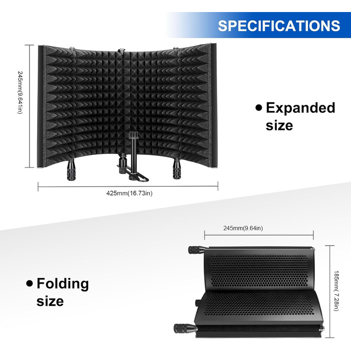 Акустичний ізоляційний екран для мікрофона AOKEO AO-504, поп-фільтр та звукопоглинаючий щит (регульований)