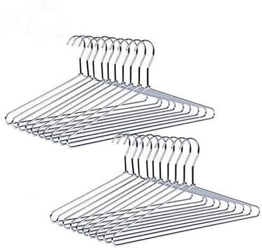 Amber Home 20-Piece 43cm Chrome Iron Clothes Hangers, Silver Metal Clothes Hangers for Suit, T-Shirt, Shirt, Jacket, Dress, Pants, Robust and Durable