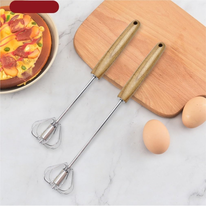 GOOPEEG Egg Beater, Hand Whisk, Small Semi-Automatic Manual Egg Beater for Baking at Home, Hand Mixer with Wooden Handle, Kitchen Whisk (5.6x28cm)