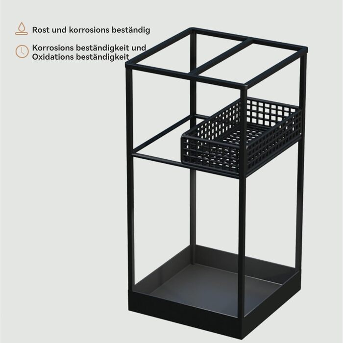 Металева підставка для парасоль та тростинок Shakub, 2 слоти, чорна, 25x25x50 см