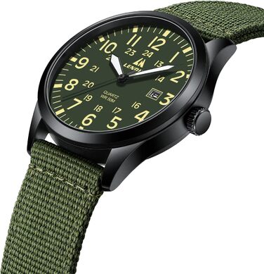 Годинник чоловічий LN LENQIN Military 30M водостійкий кварцовий годинник з датою на ремінці з нейлону, тактичний спортивний годинник для чоловіків (зелено-чорний)