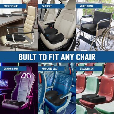 Подушка для сидіння Everlasting Comfort Ergonomic: Memory Foam для офісу, авто та дому. Ергономічна подушка на офісний стілець та автокрісло, знімний чохол, нековзна основа (з чорним гелем).