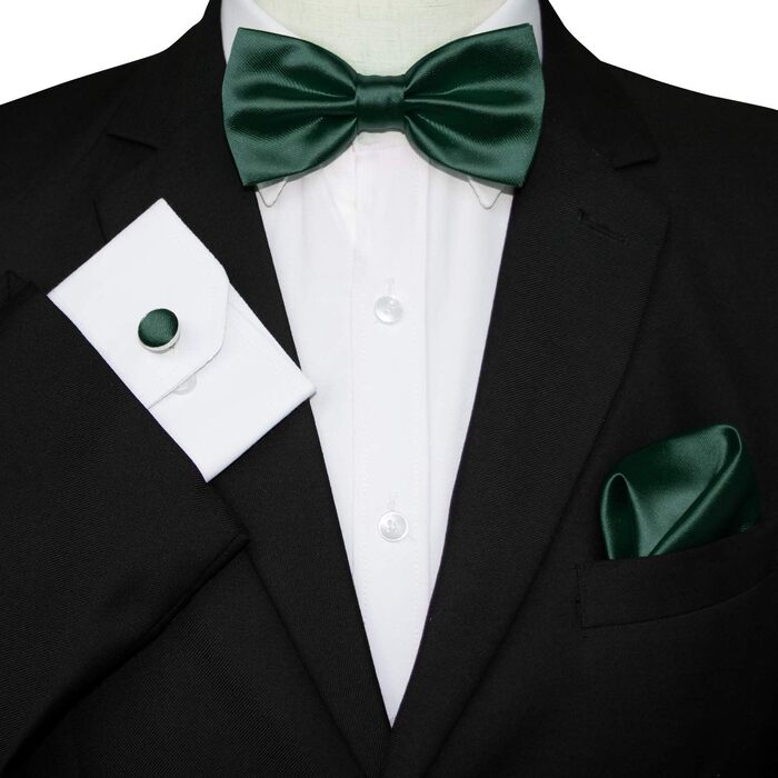 Метелик чоловічий JEMYGINS однотонний, регульований (темно-зелений) + манжетні запонки + нагрудна хустка в подарунковій коробці
