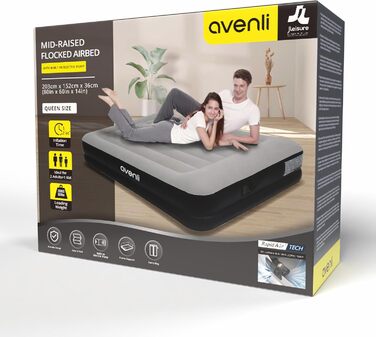 Надувний матрац-ліжко AVENLI для 2 осіб, 203x152x36 см з інтегрованою помпою, флаокова поверхня, для кемпінгу та дому