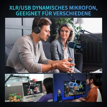 Мікрофон FEELWORLD PM1 XLR/USB з RGB-підсвічуванням для запису подкастів, геймінгу та YouTube. З підсвічуванням RGB, регулятором гучності та навушником.
