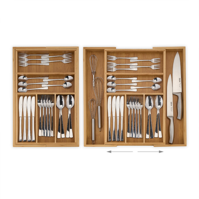Relaxdays Bamboo Cutlery Box, Extendable M