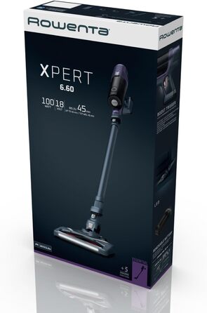Rowenta RH6838 X-Pert 6.60 ESSENTIAL Cordless Vacuum | Stick and Handheld Vacuum in One | 45 Minute Run Time | LED Nozzle | Removable Battery | Includes Upholstery & Crevice Nozzle | Red/Black without Pet Hair Brush