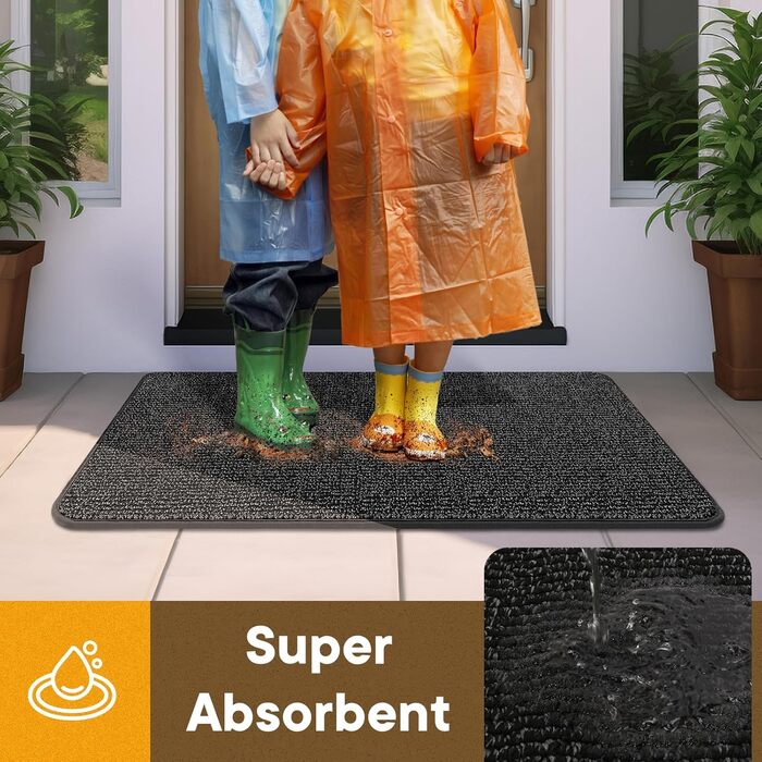 Привратний килимок Mibao 40 x 60 см, вологопоглинаючий та протиковзкий килим для вхідних дверей, для взуття та лап тварин, колір вугільний сірий