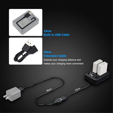 Зарядний пристрій Dual USB для камер Nikon Z7, Z6, D850, D810, D800, D750, D610, D600, D500, D7500, D7200, D7100, D7000 (сумісний з акумуляторами EN-EL15, EN-EL15a, EN-EL15b)