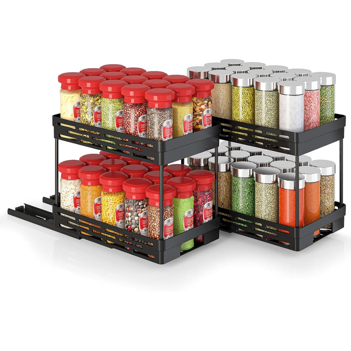 Висувна полиця-організатор для спецій, 2 шт., чорний, 10.9 x 26.9 x 20.8 см