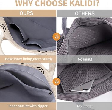Сумка жіноча KALIDI Cord Shopper: велика сумка на плече для школи, роботи, щоденних покупок (Whitesmile)
