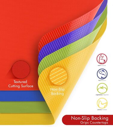 Нековзкі килимки для обробної дошки Dexas, 4 шт., 14 x 20 см, різні кольори (сірий, червоний, білий, зелений)