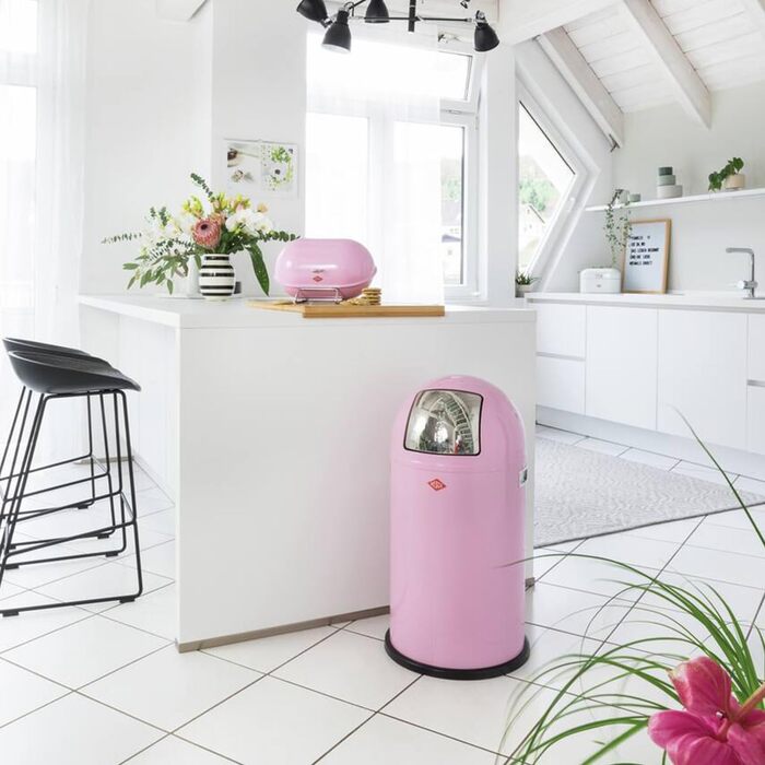 Відро Wesco Pushboy рожеве, 50 л, нержавіюча сталь, знімний внутрішній контейнер, порошкове покриття