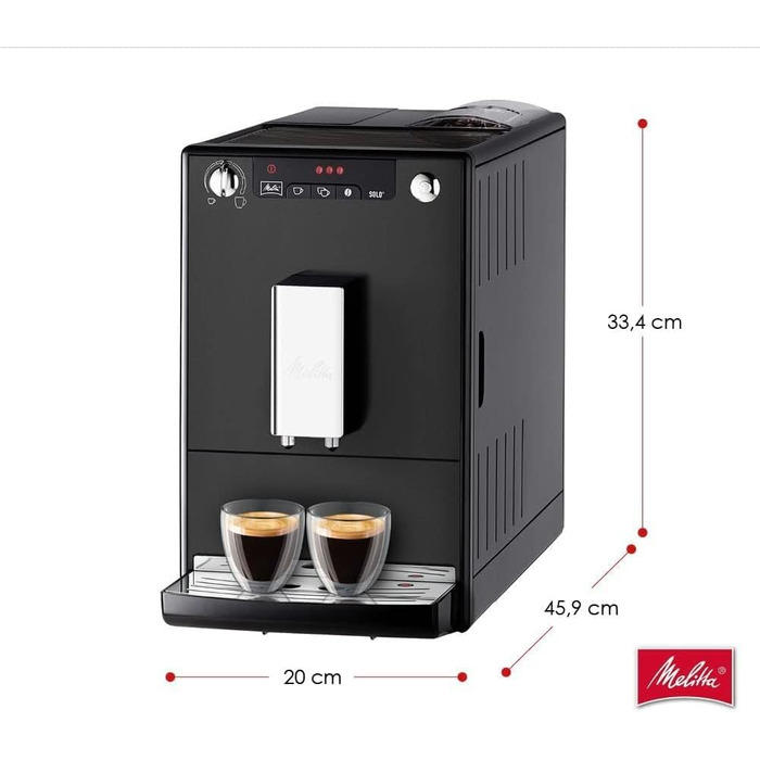 Melitta Solo - Fully Automatic Coffee Machine with Adjustable Spout, Small Coffee Machine with Removable Water Tank, suitable for e.g. Espresso or Café Crème, matte black Matte Black Single