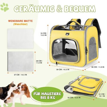 Рюкзак для котів та маленьких собак ALLSOPETS, дихаючий, з фронтальною відкриваністю та страхувальним ремінцем, для подорожей, походів та прогулянок (Квітково-рожевий, Лимонний)