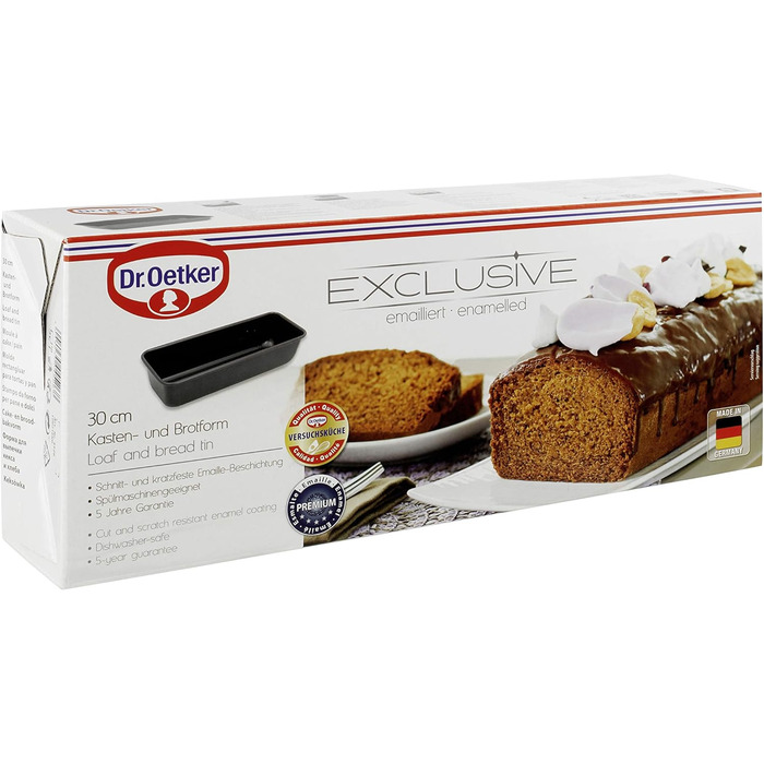 Dr. Oetker Kastenform 30 cm EXCLUSIVE, cake tin for juicy cakes and hearty breads, loaf tin with enamel sealing (color: Grey-Brown/Crème), quantity: 1 piece