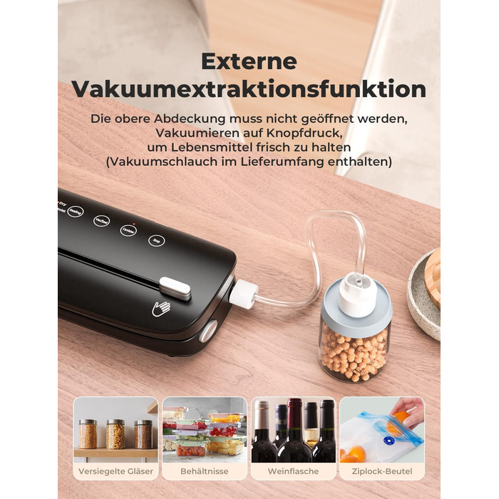 Вакуумний апарат 5 в 1: багатофункціональний вакууматор з вбудованим різаком, вакуумний пакувальник sous vide з 10 пакетами та шлангом, фольгозваріння для продуктів харчування