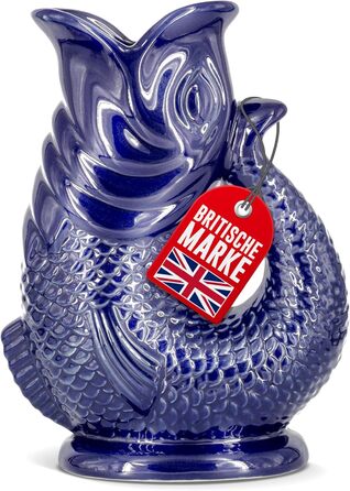 Water Carafe Ceramic Pitcher in Fish Shape - 1.5 L, Dark Blue - Fish Carafe with Gurgling Sound for Fun Pouring of Water, Wine & More - Bubble Jug Carafe Fish - Fish Pitcher