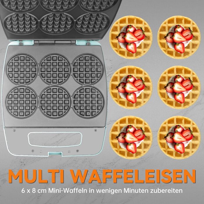 Міні вафельниця Baker's Friend Multi Mini - 6 вафель набір, діаметр 8 см, для сніданку, бранчу та вечірок