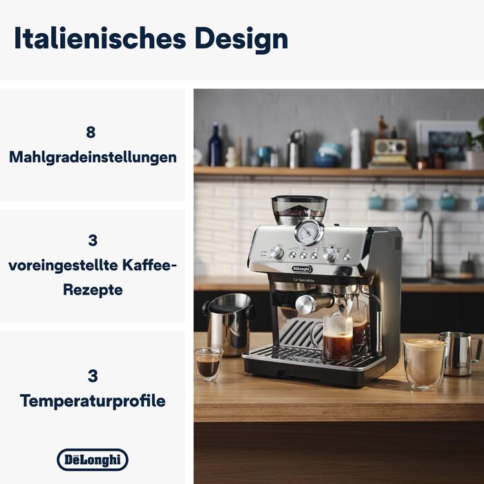 De'Longhi La Specialista Arte EC9155.MB Portafilter Espresso Machine, Espresso Machine with Grinder, 8 Grind Settings, 15 Bar, 3 Temperatures, Milk Frothing Wand, 1300 W, 1.5 L Tank, Stainless Steel/Black including Barista Kit. No Cold Brew Function. Espresso Machine Stainless Steel/Black