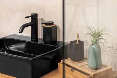 Дозатор для мила WENKO Rotello, 250 мл, з бамбуковими деталями, для мила та засобів для миття посуду, чорний/натуральний