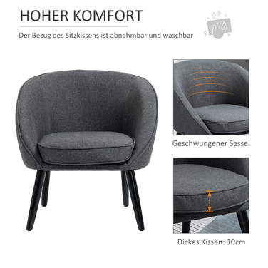 HOMCOM Lounge Chair Cocktail Chair Upholstered Chair Office Chair Living Room Chair Dining Room Modern with Linen-Look Wood Grey 71 x 65 x 75 cm | Aosom