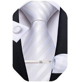 Мужской галстук DiBanGu из шелка с нагрудником и запонками, набор для свадьбы, формальный стиль (белый)