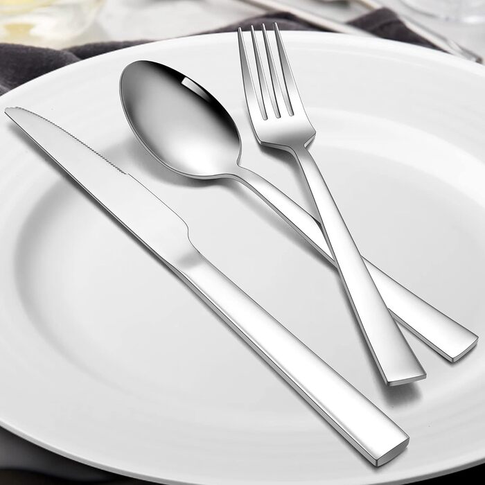 Herogo Cutlery Set 12 People, 60-Piece Stainless Steel Polished Cutlery Set, Silver Table Cutlery with Fork, Spoon, Knife Set for Family/Party/Hotel, Rust-Proof, Dishwasher-Safe