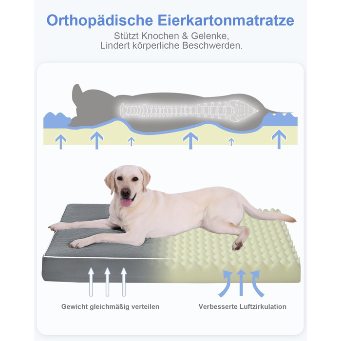 Ортопедичне ліжко для собак KSIIA, великі породи, 104x68x8 см, знімний килимок, легко миється, сірий колір