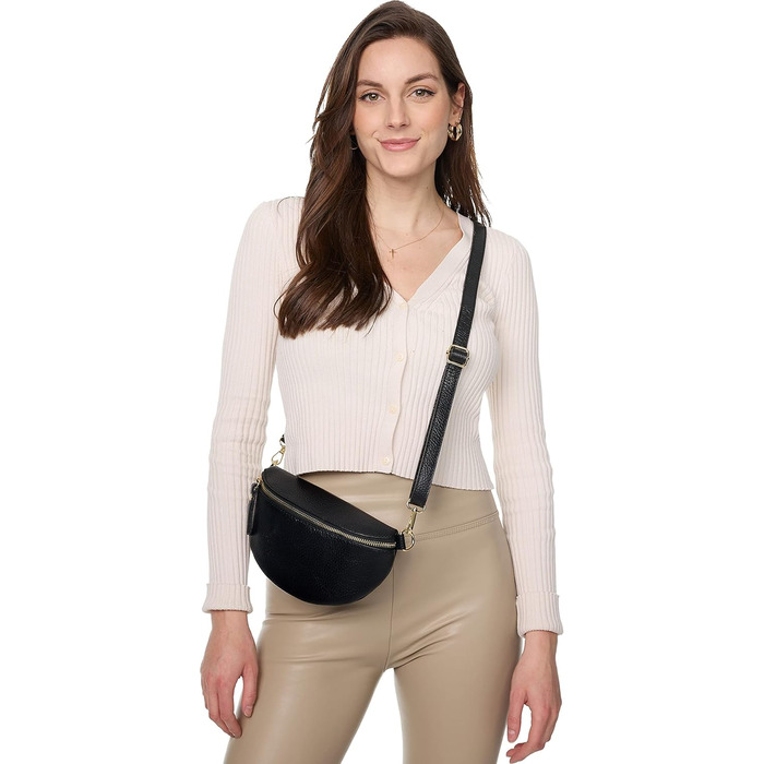 Сумка поясна жіноча Frentree® зі шкіри, Італія, крос-боді, через плече, срібний блискавка, MAXI (Taupe, замша)