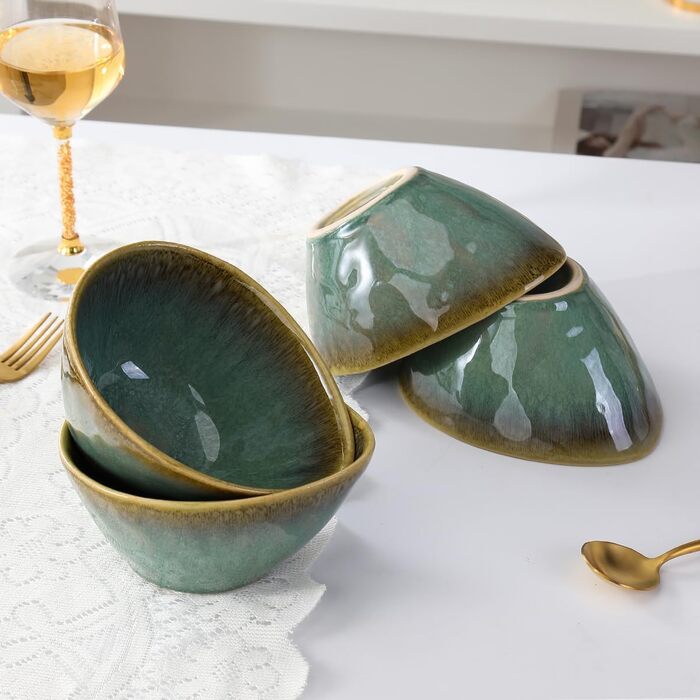 Henten Home Cereal Bowls, Salad Bowls, Pasta Bowls made of stoneware, 4-piece bowl set, dessert bowl, snack bowl, ice cream bowl, bowl 600ml