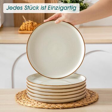 Набір посуду на 6 осіб Vancasso RENO 24 шт. з каменю, сучасний сервіз: тарілки для їжі, супу, десерту, миски. Підходить для миття в посудомийній машині та для використання в мікрохвильовій печі (Бежевий)