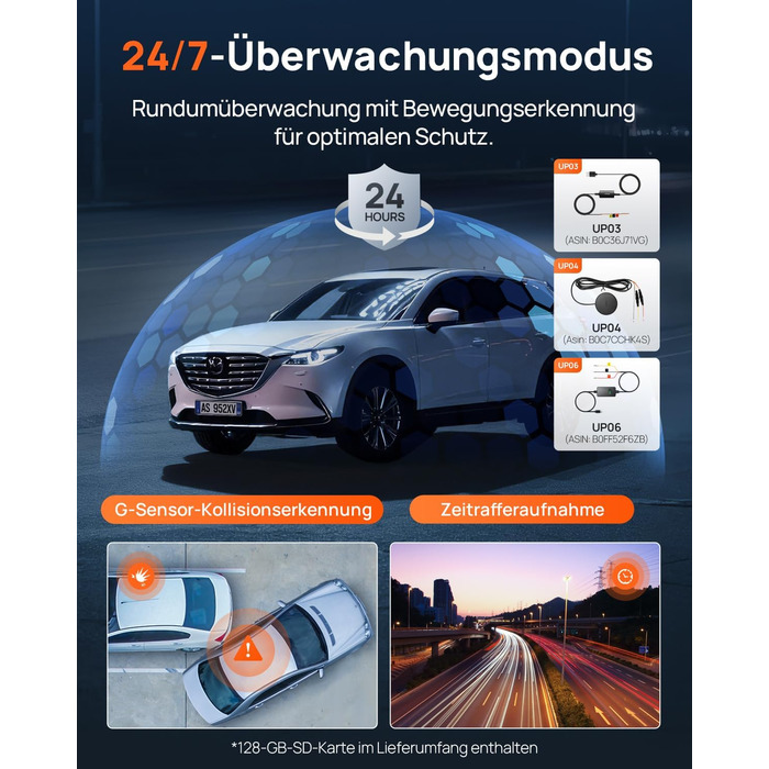 Автомобільний відеореєстратор 70mai A810S 4K з HDR, нічним баченням STARVIS 2, ADAS та карткою пам'яті 128ГБ, 24/7 моніторинг паркування