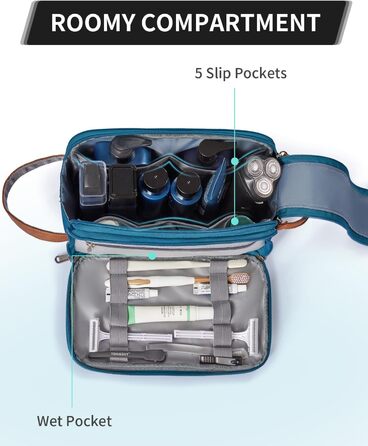 Чоловіча дорожня косметичка Ecohub, водонепроникна, з відділенням для мокрого одягу, з ремінцями, з перероблених матеріалів, з двома блискавками (синьо-зелена)