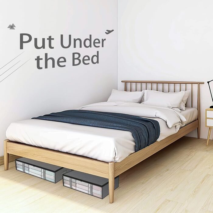 Комод під ліжко, 2 шт. Коробки для зберігання під ліжко з кишеньками для одягу, прозорі, ящик для ліжка з вікном, органайзер для ковдр, подушок, одягу, постільної білизни (сірий)