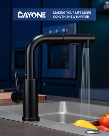 Чорна кухонна змішувач DAYONE з висувною лійкою, 360° обертання, модель G6808mb