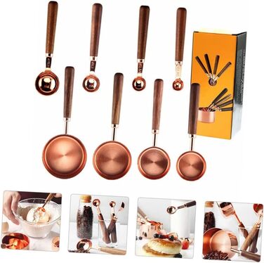 8-Piece Rose Gold Multifunctional Measuring Cup and Spoon Set with Handles - For Baking and Cooking