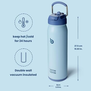 BOTTLE BOTTLE Stainless Steel Water Bottle 24oz (709ml) with Straw Handle and Pill Compartment for Outdoor School, Insulated Sports Bottle (Blue)