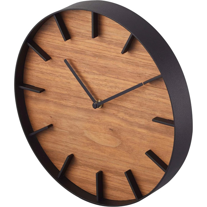 Yamazaki 4108 RIN Wall Clock, Black, Steel/Plywood, Minimalist Design, 26.5 x 4.2 x 26.5 cm (LxBxH)