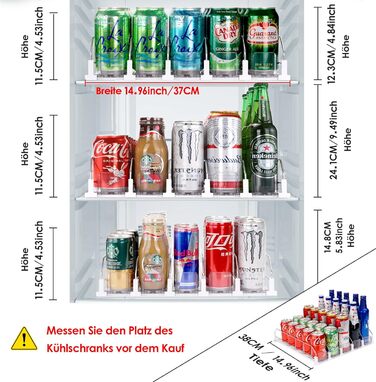 Self-pushing canned beverage organizer for refrigerator, refrigerator drink dispenser, automatic spring-loaded can dispenser, 5-row dispenser, assembled, holds 25 cans