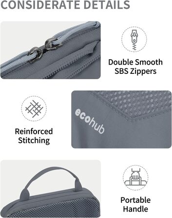 Органайзери для валізи ECOHUB (набір 4 шт.) з мішками для пакування, з тегами, з перероблених матеріалів, для рюкзака та валізи, з міцною сіткою, набір для подорожей