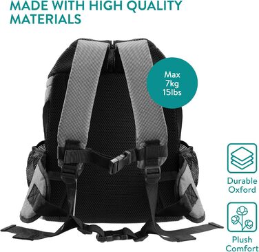 Рюкзак для собак та котів Navaris до 7 кг - сірий (37 x 33 x 24 см)