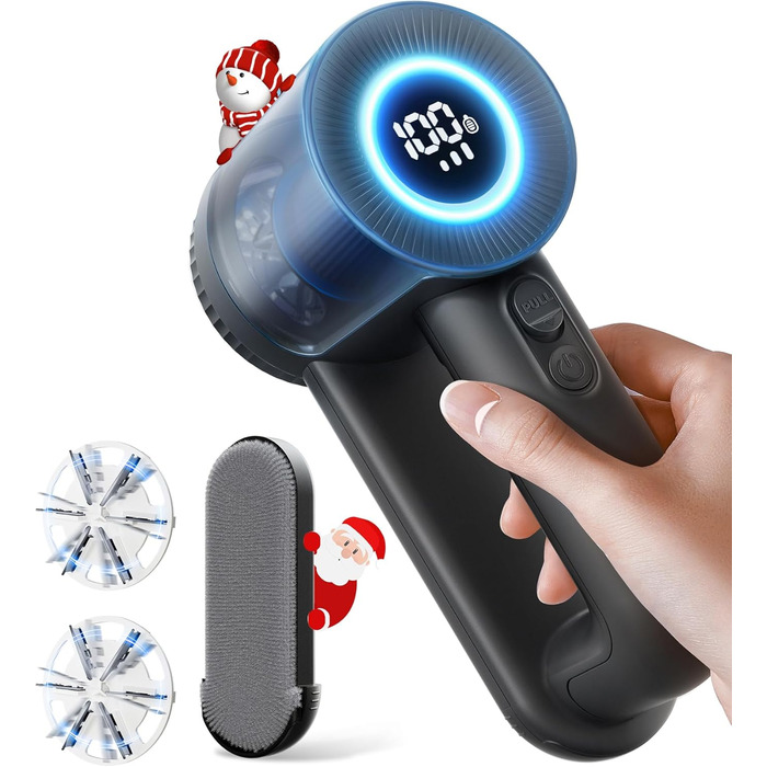 Електричний видальник ворсу 2-в-1 з трьома швидкостями для всіх тканин, з цифровим дисплеєм, 3 леза, USB-C кабель (білий/чорний)