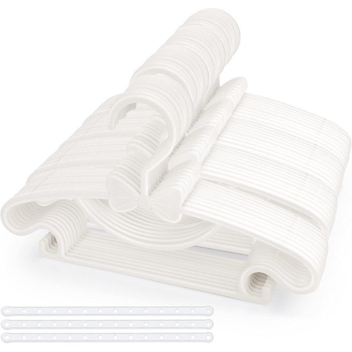 Набір вішалок для дитячого одягу, 40 шт, пластик, неслизькі, ультратонкі, білі - з 3 гумками для дитячої кімнати, одягу для немовлят та малюків, білі