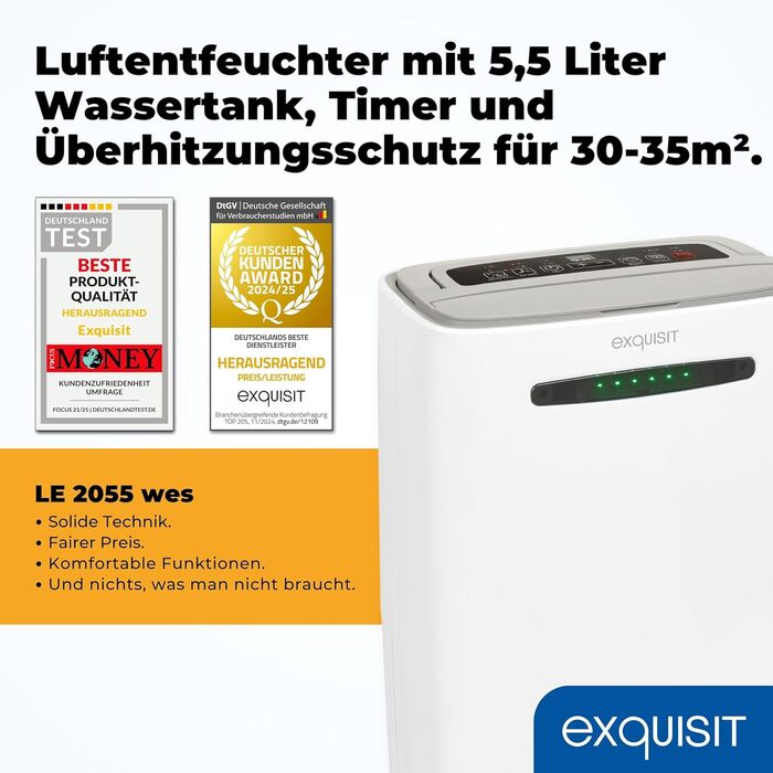 Зволожувач повітря Exquisit LE 2055 - 5.5 л, 400 Вт, 180 м³/год, таймер, захист від дітей, функція авторестарту
