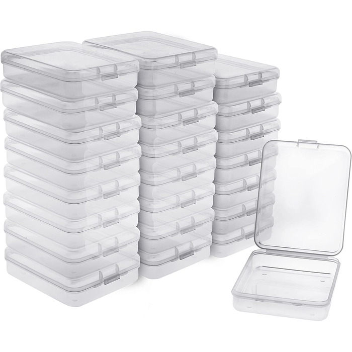 BELLE VOUS 24-Piece Set Small Storage Boxes Plastic Transparent Hinged Lid - 11.5 x 9.2 x 2.8 cm - Plastic Boxes for Small Beads, Pills, Jewelry, Screws, Sorting Box, Craft Supplies